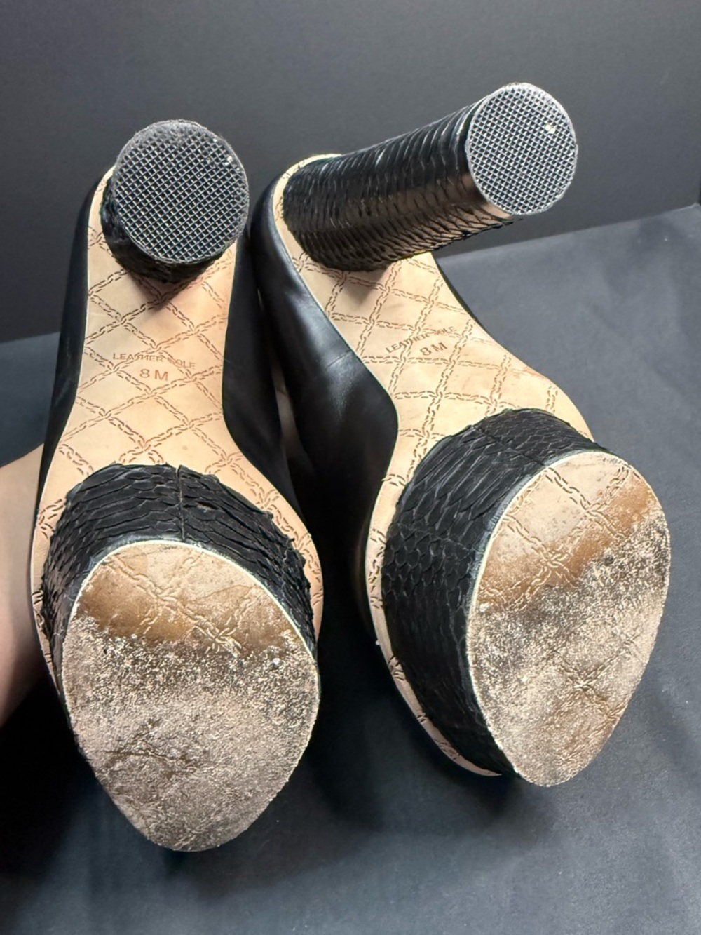 LAMB Black Leather Platform Snake Ultra High Heel Peep Toe Pump - Picture 9 of 12